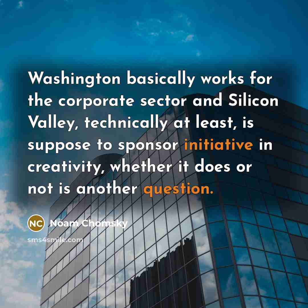 “Washington basically works for the corporate sector and Silicon Valley, technically at least, is suppose to sponsor initiative in creativity, whether it does or not is another question.” quote by Noam Chomsky