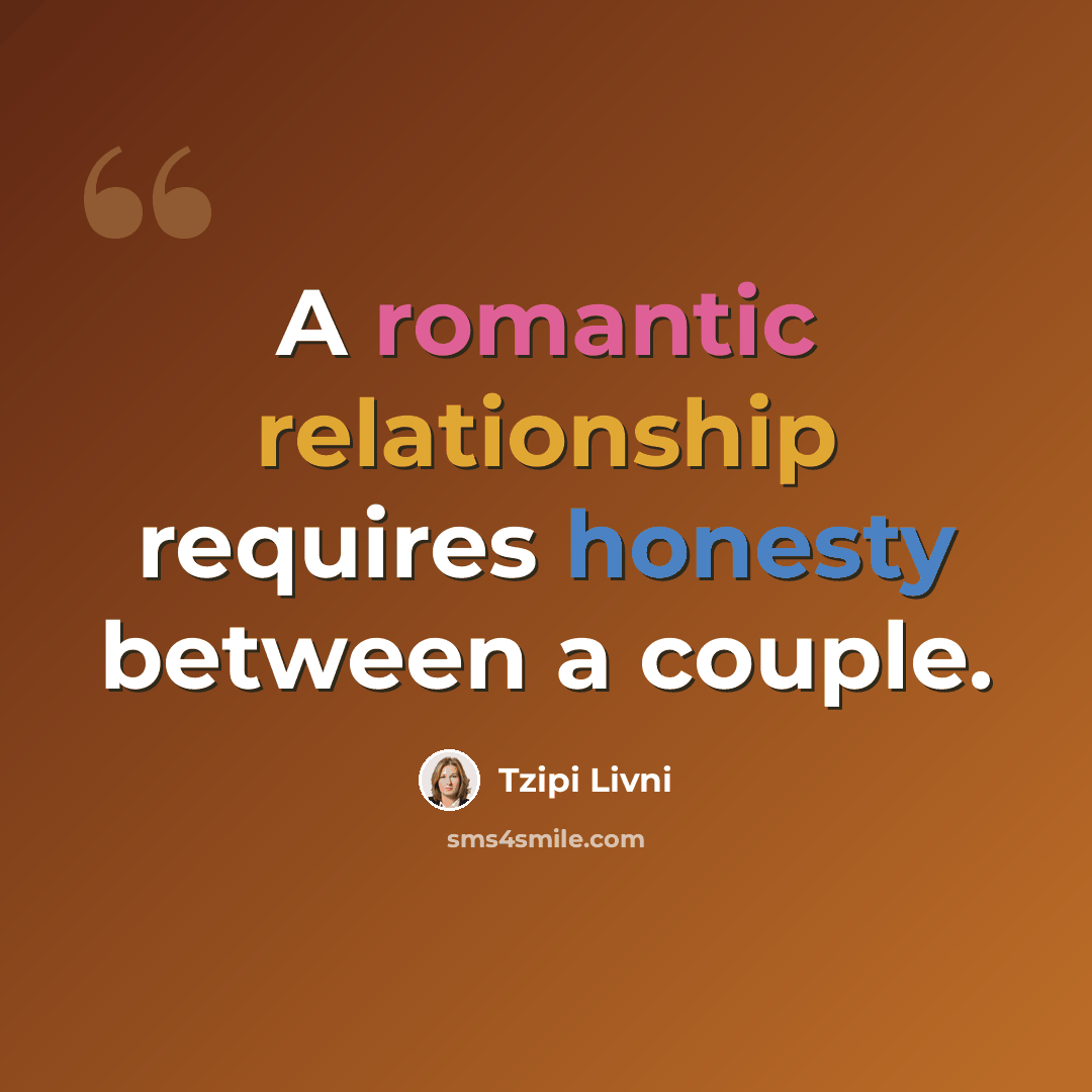“A romantic relationship requires honesty between a couple.” quote by Tzipi Livni