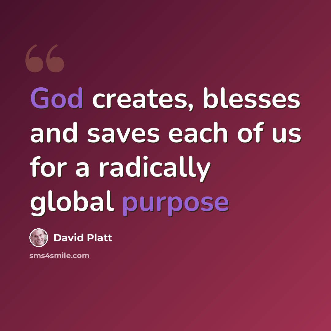 “God creates, blesses and saves each of us for a radically global purpose” quote by David Platt