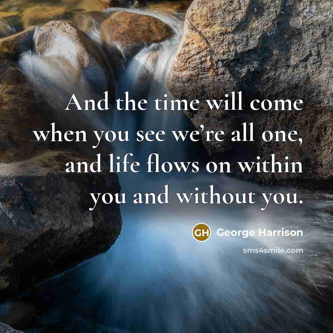 “And the time will come when you see we’re all one, and life flows on within you and without you.” quote by George Harrison