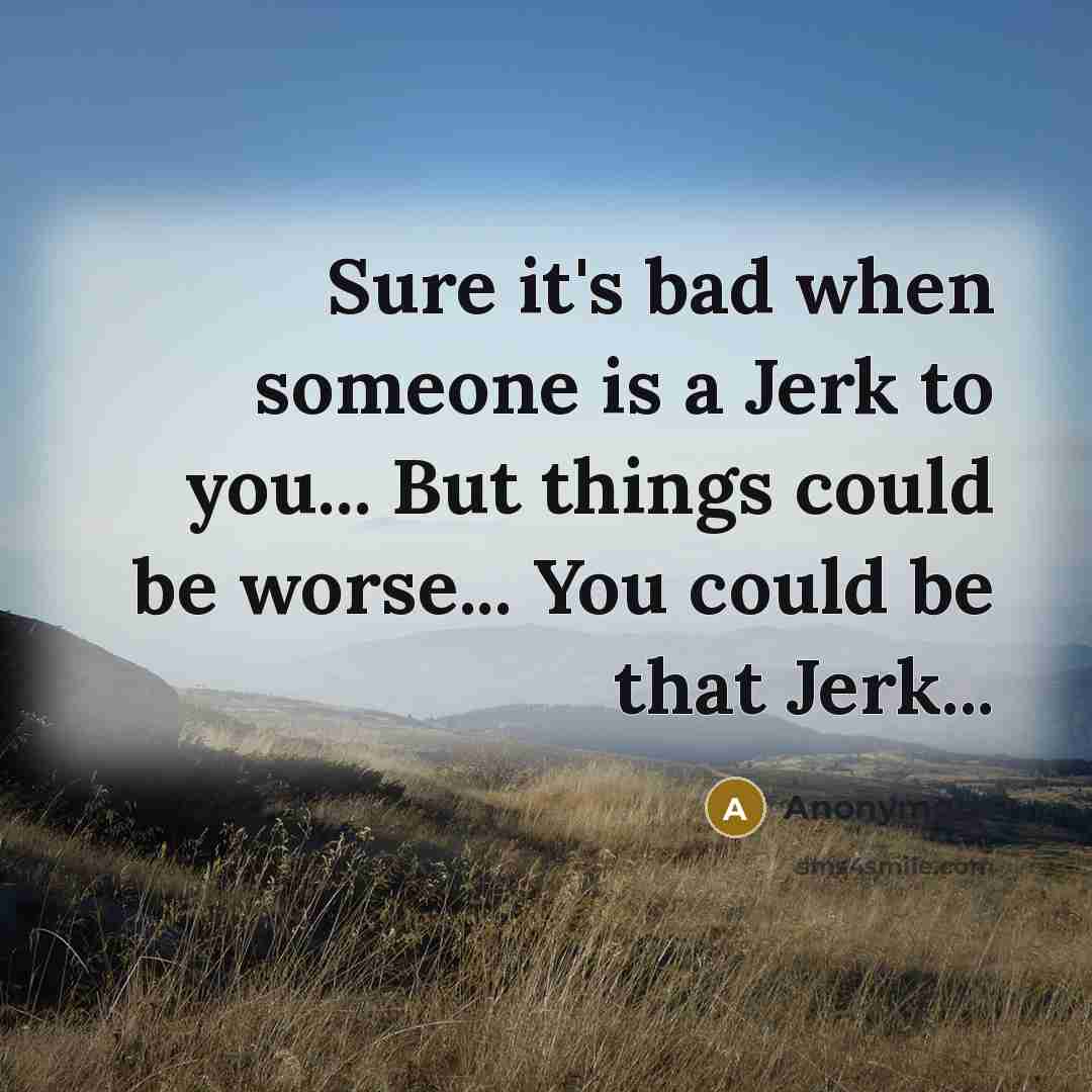 “Sure it's bad when someone is a Jerk to you... But things could be worse... You could be that Jerk...” quote by Anonymous