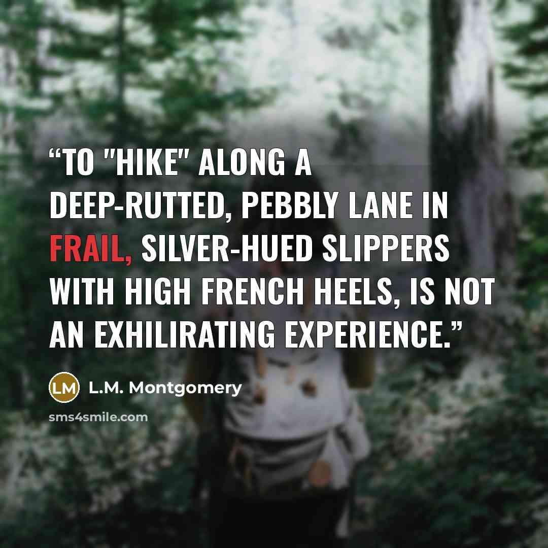 “to "hike" along a deep-rutted, pebbly lane in frail, silver-hued slippers with high French heels, is not an exhilirating experience.” quote by L.M. Montgomery