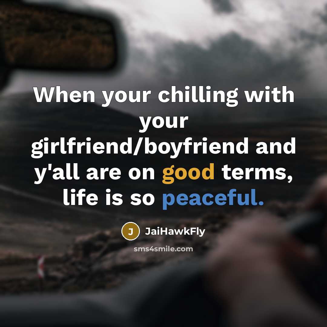 “When your chilling with your girlfriend/boyfriend and y'all are on good terms, life is so peaceful.” quote by JaiHawkFly
