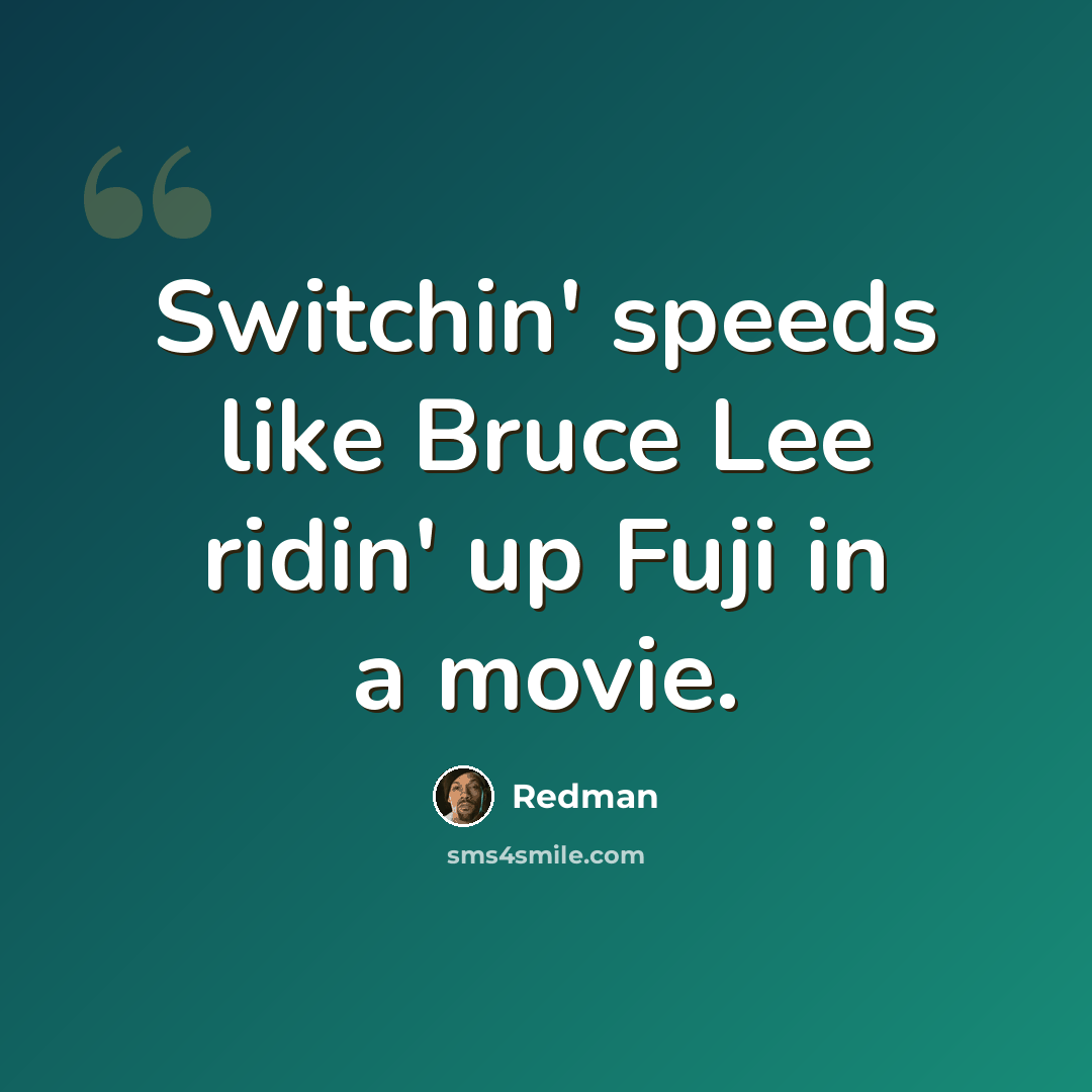 “Switchin' speeds like Bruce Lee ridin' up Fuji in a movie.” quote by Redman