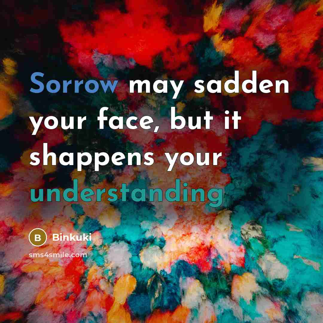 “Sorrow may sadden your face, but it shappens your understanding” quote by Binkuki