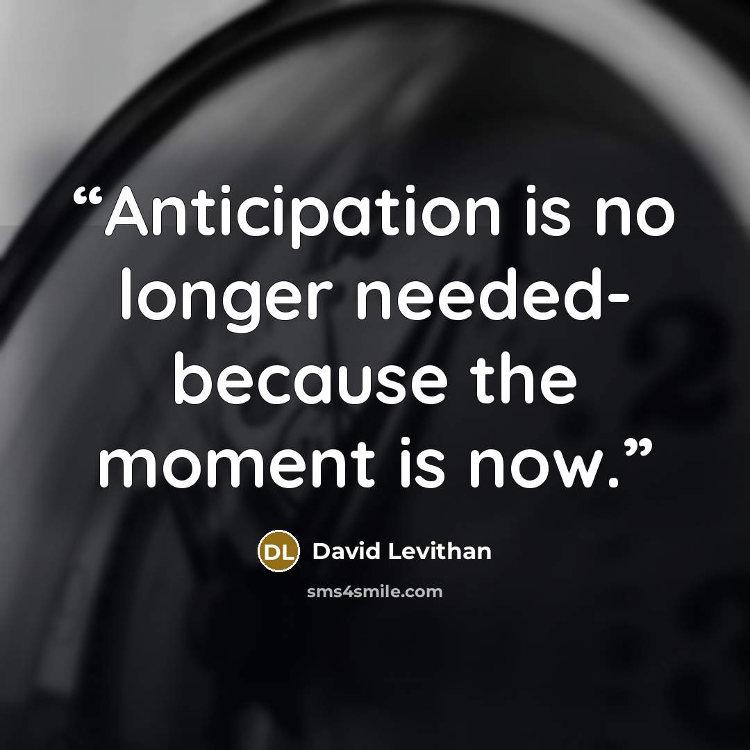 “Anticipation is no longer needed- because the moment is now.” quote by David Levithan