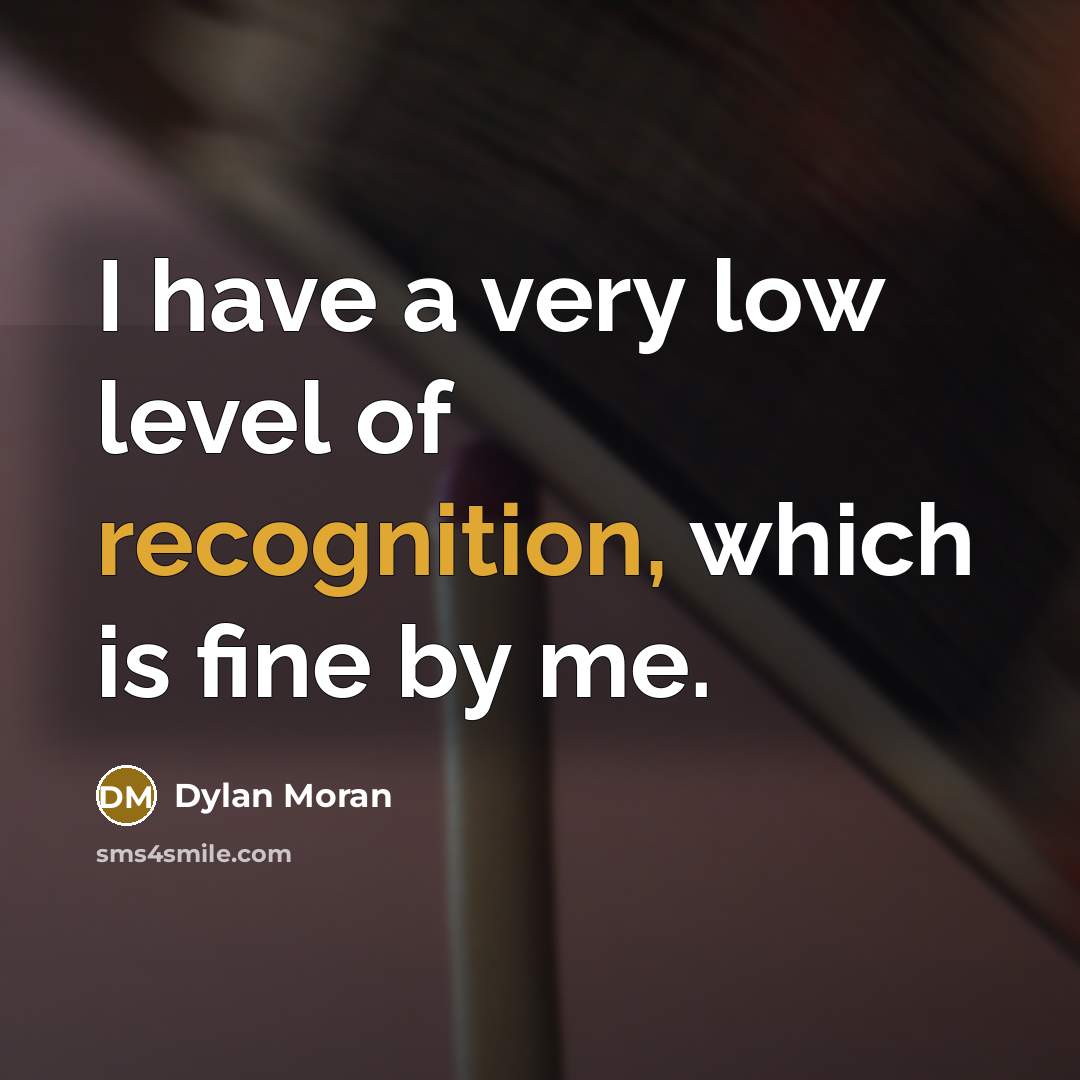 “I have a very low level of recognition, which is fine by me.” quote by Dylan Moran