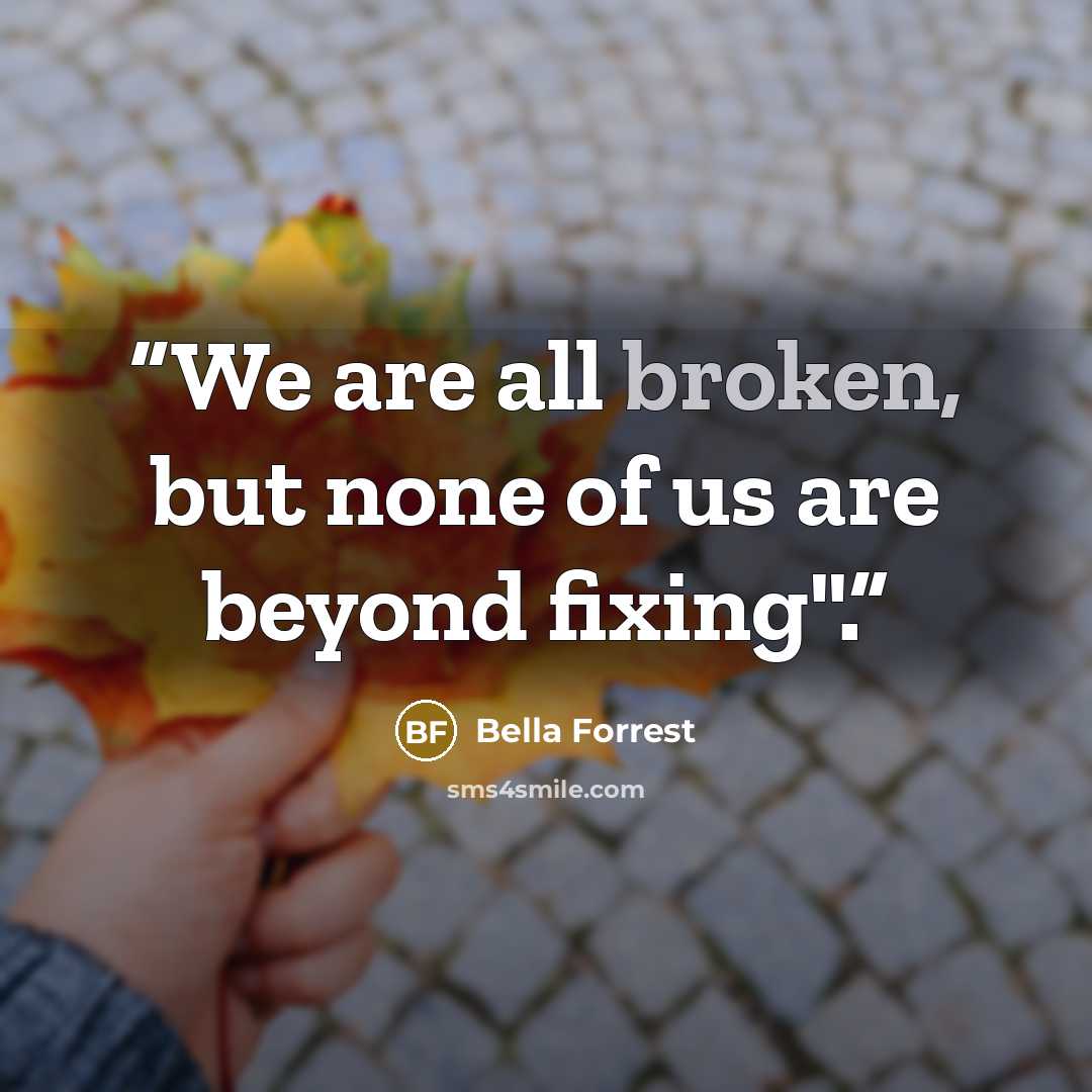 “We are all broken, but none of us are beyond fixing".” quote by Bella Forrest