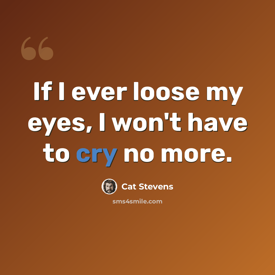“If I ever loose my eyes, I won't have to cry no more.” quote by Cat Stevens