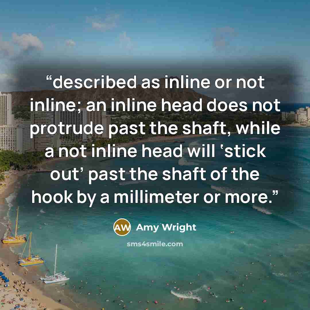 “described as inline or not inline; an inline head does not protrude past the shaft, while a not inline head will ‘stick out’ past the shaft of the hook by a millimeter or more.” quote by Amy Wright
