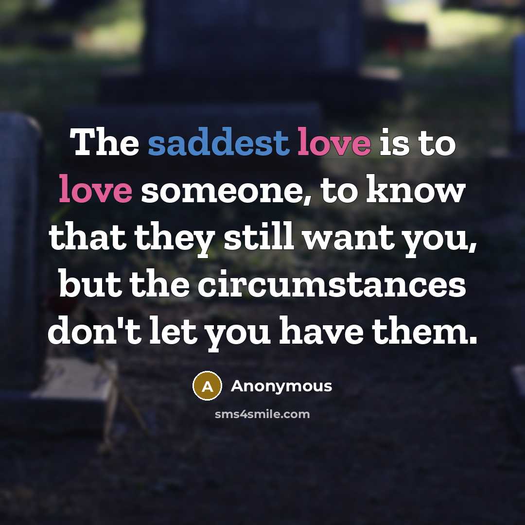 “The saddest love is to love someone, to know that they still want you, but the circumstances don't let you have them.” quote by Anonymous