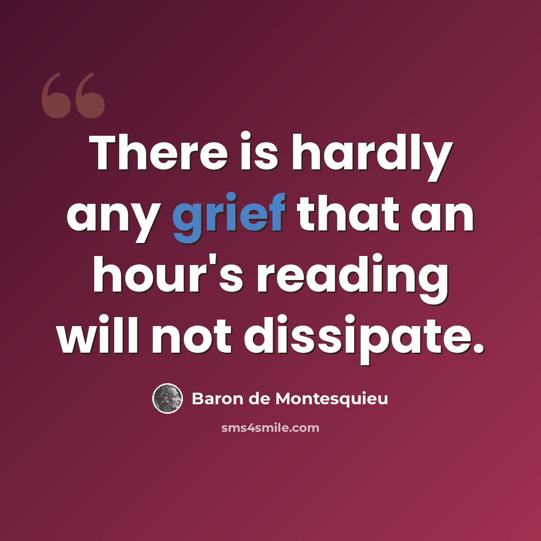“There is hardly any grief that an hour's reading will not dissipate.” quote by Baron de Montesquieu