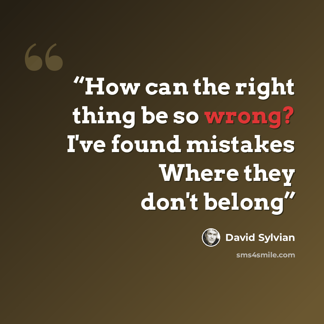 “How can the right thing be so wrong? I've found mistakes Where they don't belong” quote by David Sylvian