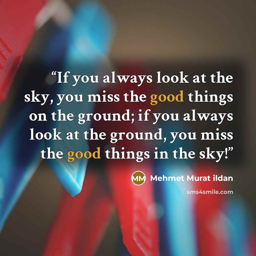 “If you always look at the sky, you miss the good things on the ground; if you always look at the ground, you miss the good things in the sky!” quote by Mehmet Murat ildan