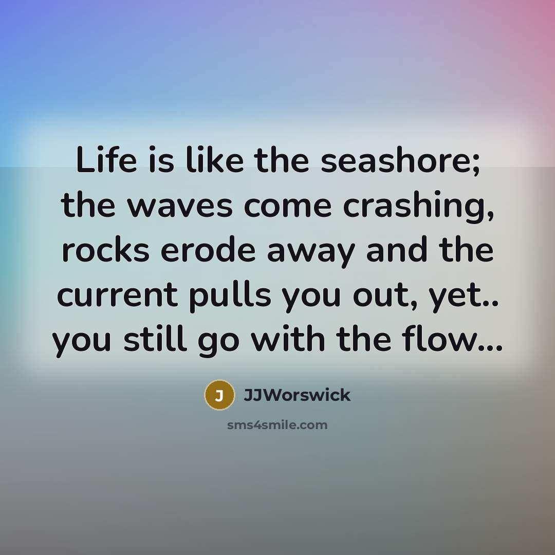 “Life is like the seashore; the waves come crashing, rocks erode away and the current pulls you out, yet.. you still go with the flow...” quote by JJWorswick