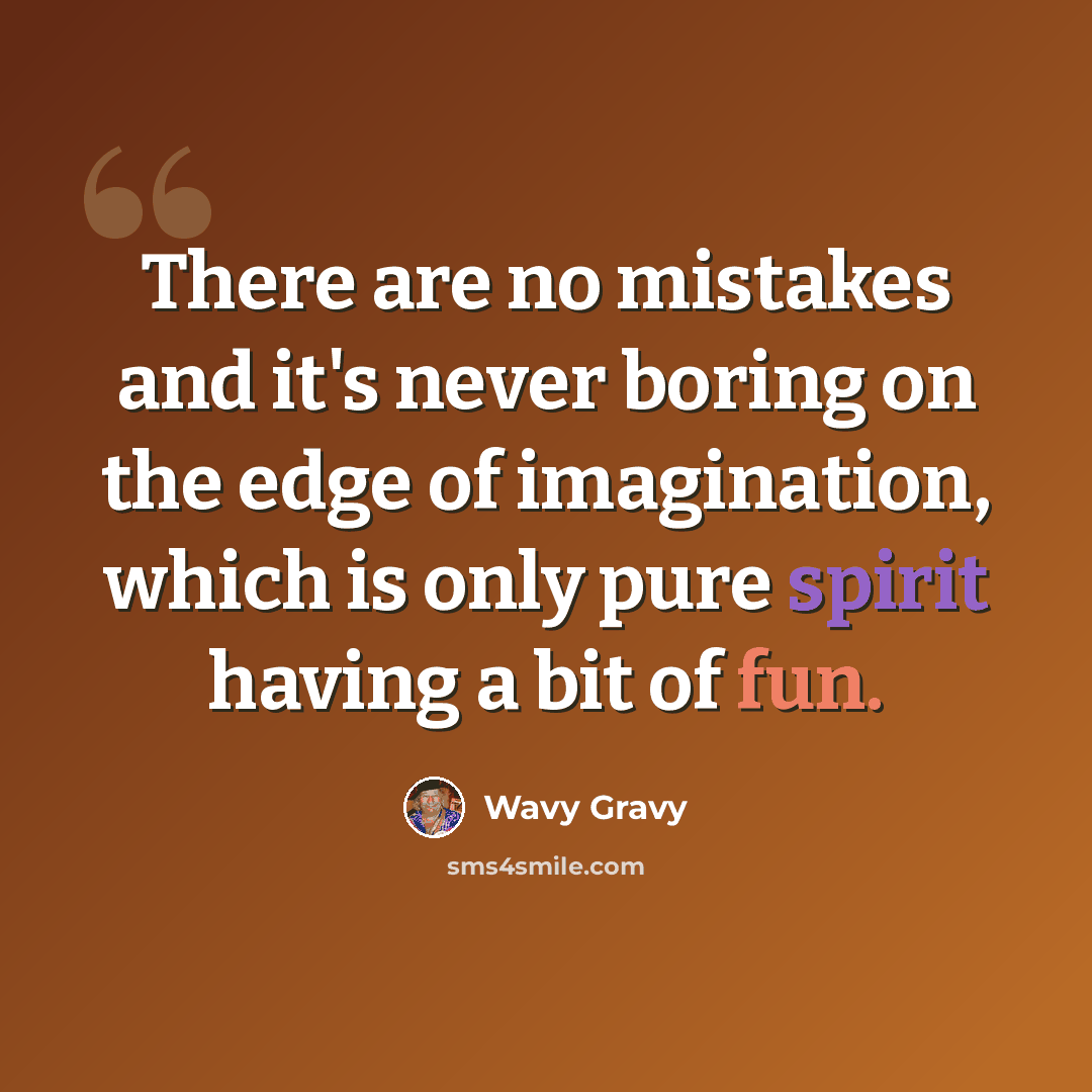 “There are no mistakes and it's never boring on the edge of imagination, which is only pure spirit having a bit of fun.” quote by Wavy Gravy