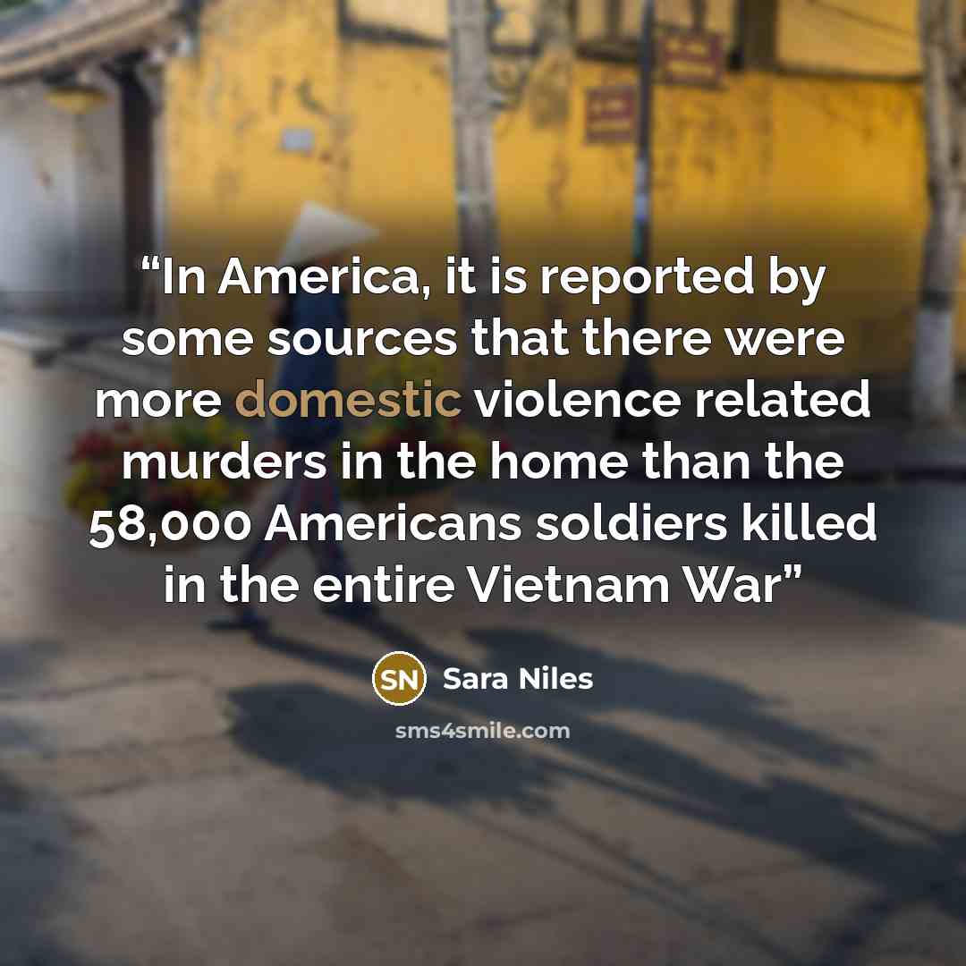 “In America, it is reported by some sources that there were more domestic violence related murders in the home than the 58,000 Americans soldiers killed in the entire Vietnam War” quote by Sara Niles
