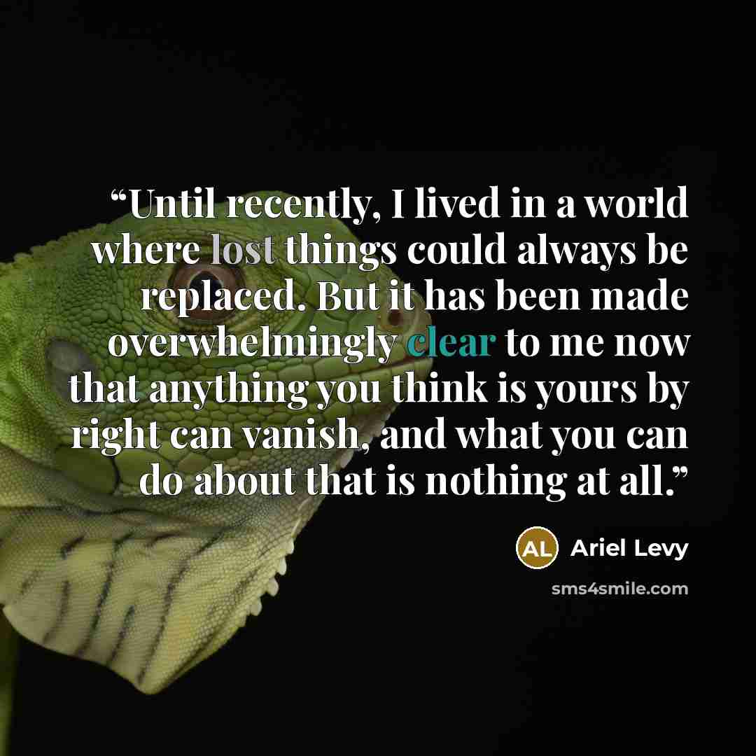 “Until recently, I lived in a world where lost things could always be replaced. But it has been made overwhelmingly clear to me now that anything you think is yours by right can vanish, and what you can do about that is nothing at all.” quote by Ariel Levy