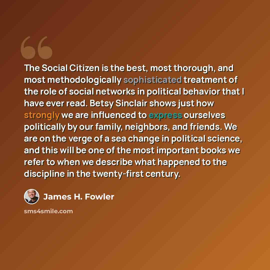 “The Social Citizen is the best, most thorough, and most methodologically sophisticated treatment of the role of social networks in political behavior that I have ever read. Betsy Sinclair shows just how strongly we are influenced to express ourselves politically by our family, neighbors, and…” quote by James H. Fowler