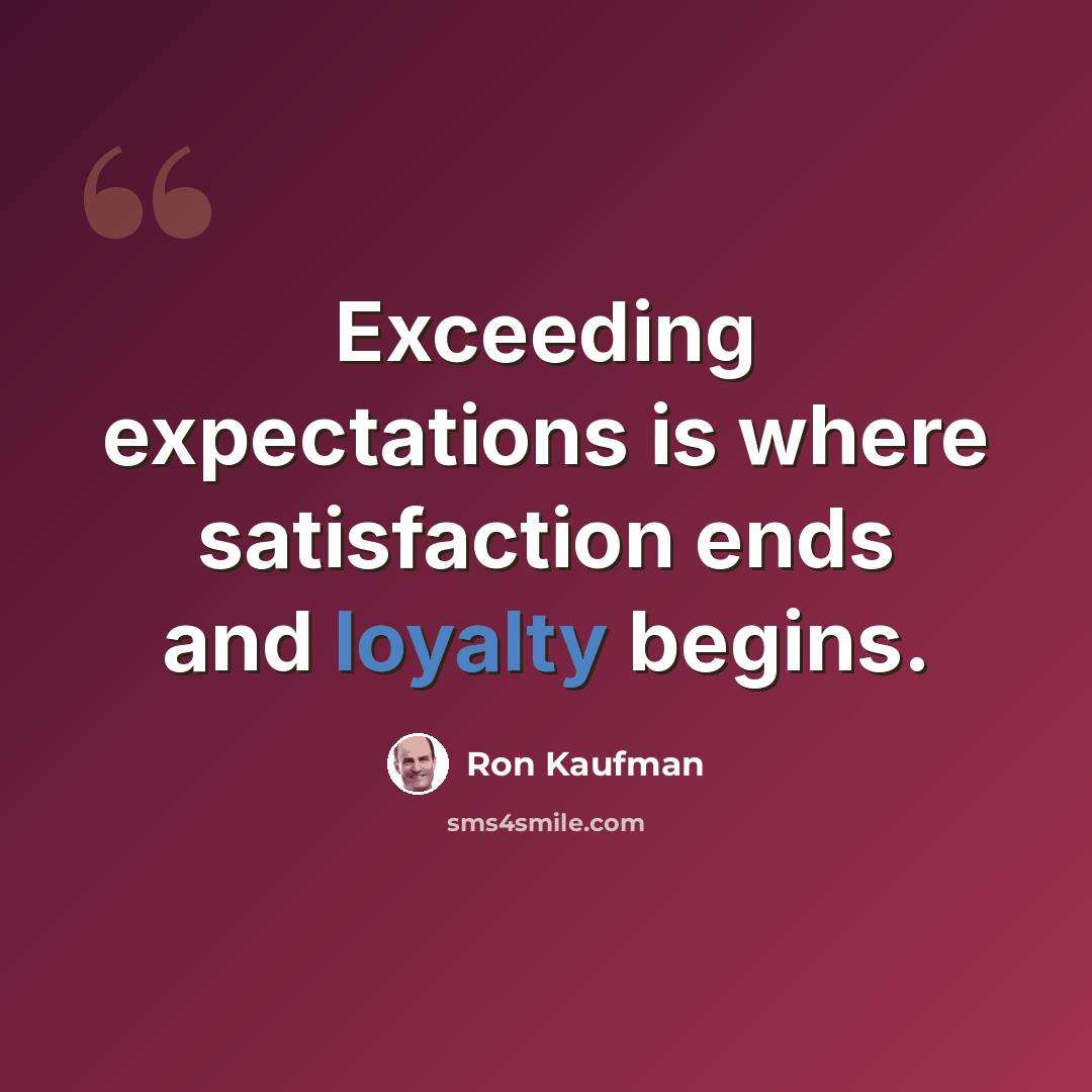 “Exceeding expectations is where satisfaction ends and loyalty begins.” quote by Ron Kaufman