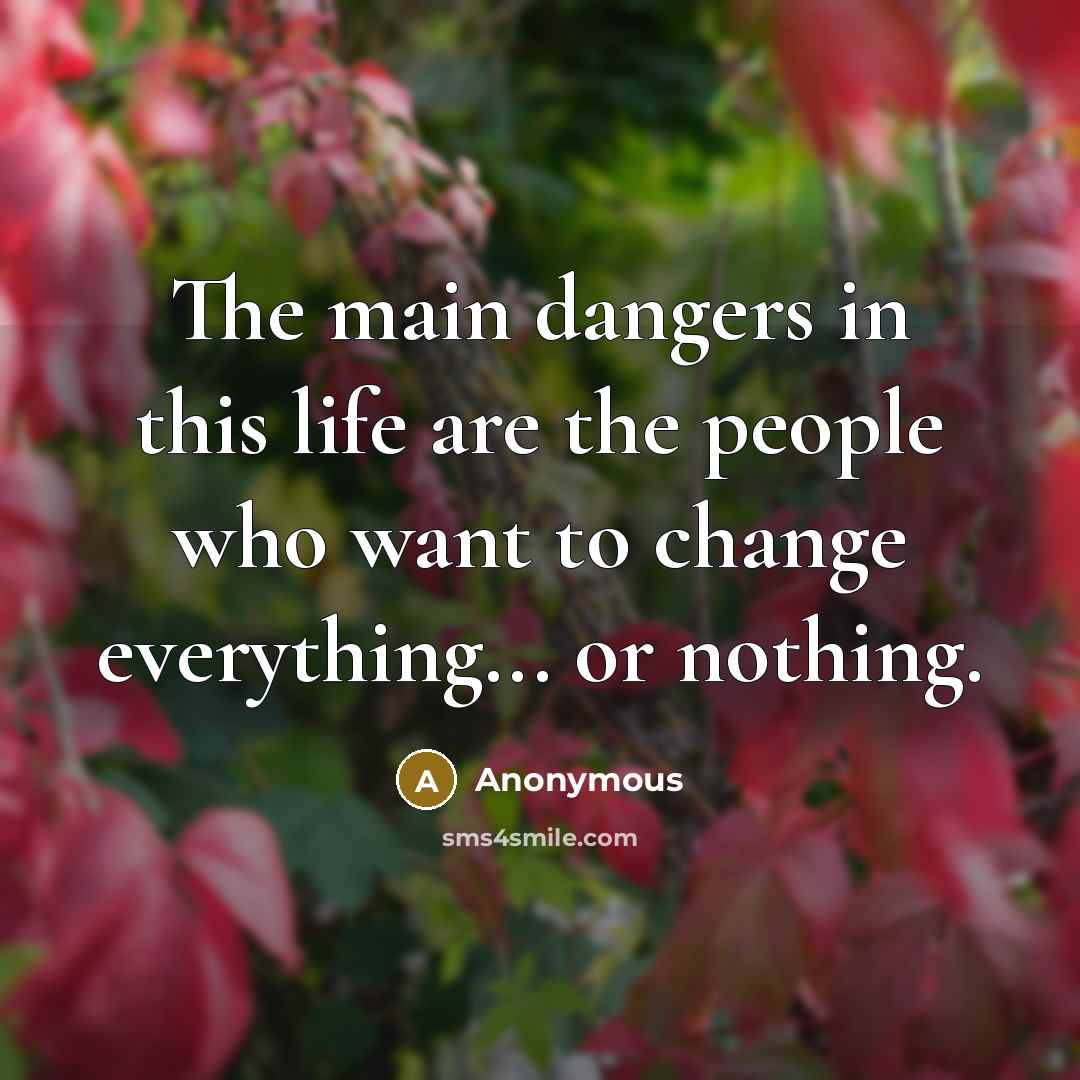 “The main dangers in this life are the people who want to change everything... or nothing.” quote by Anonymous