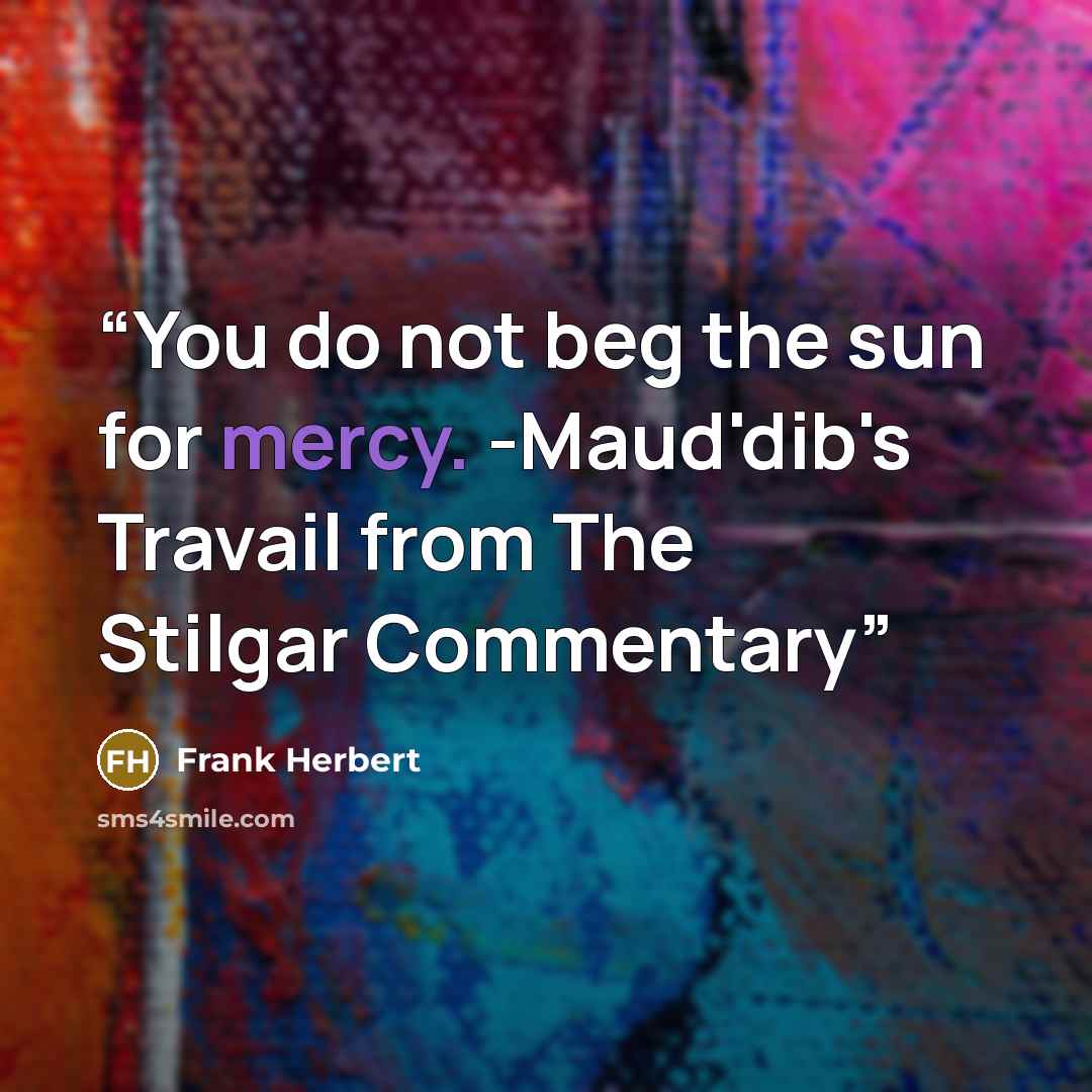 “You do not beg the sun for mercy. -Maud'dib's Travail from The Stilgar Commentary” quote by Frank Herbert