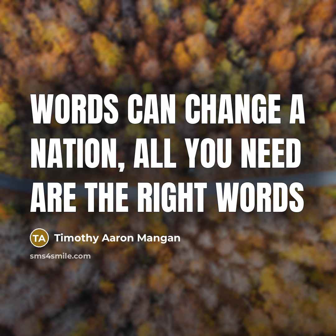 “Words can change a Nation, All you need are the right words” quote by Timothy Aaron Mangan