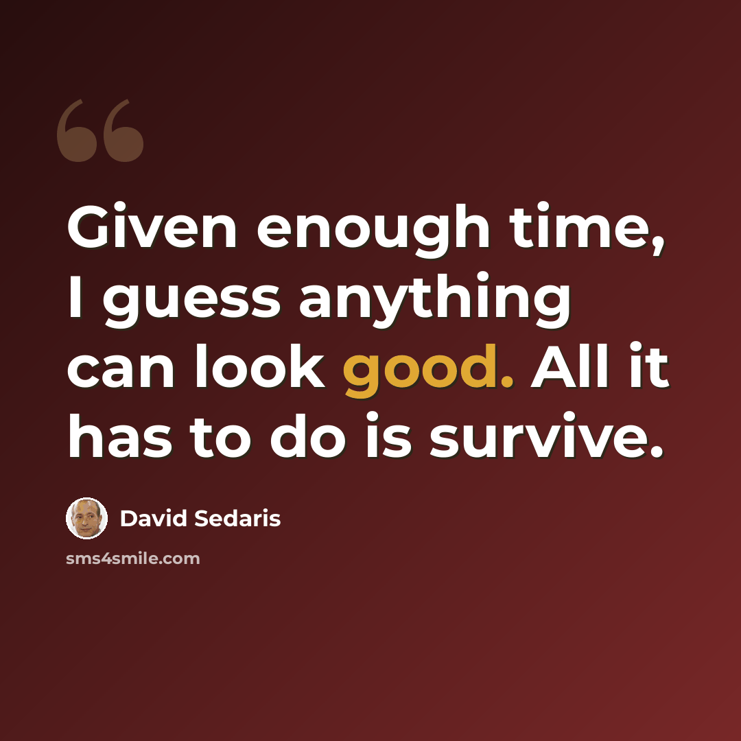 “Given enough time, I guess anything can look good. All it has to do is survive.” quote by David Sedaris