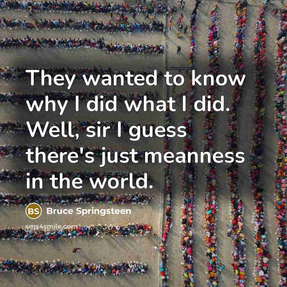 “They wanted to know why I did what I did. Well, sir I guess there's just meanness in the world.” quote by Bruce Springsteen
