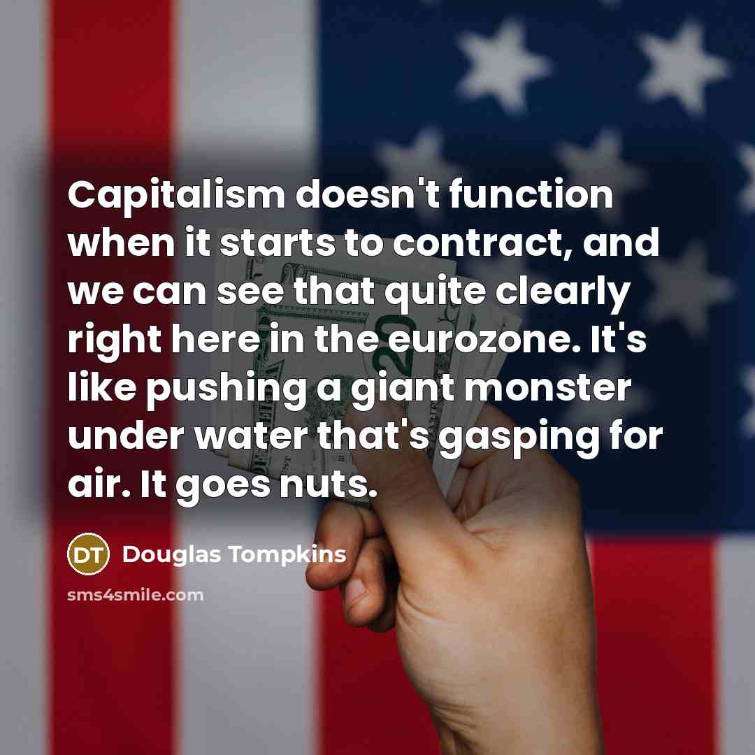 “Capitalism doesn't function when it starts to contract, and we can see that quite clearly right here in the eurozone. It's like pushing a giant monster under water that's gasping for air. It goes nuts.” quote by Douglas Tompkins