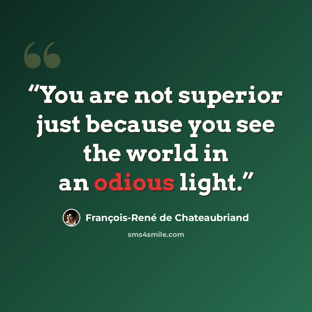 “You are not superior just because you see the world in an odious light.” quote by François-René de Chateaubriand