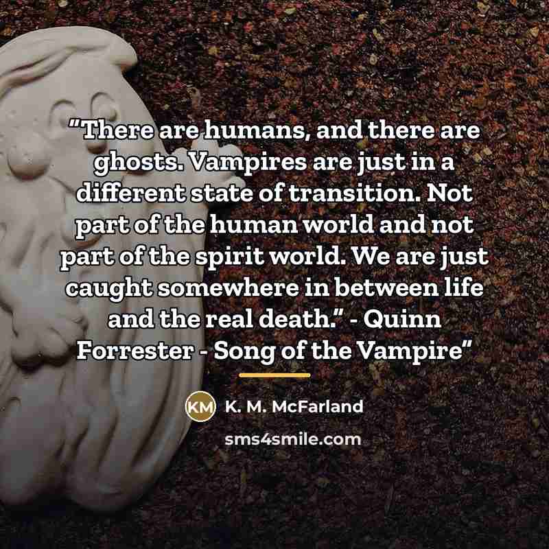 “There are humans, and there are ghosts. Vampires are just in a different state of transition. Not part of the human world and not part of the spirit world. We are just caught somewhere in between life and the real death.” - Quinn Forrester - Song of the Vampire” quote by Anonymous