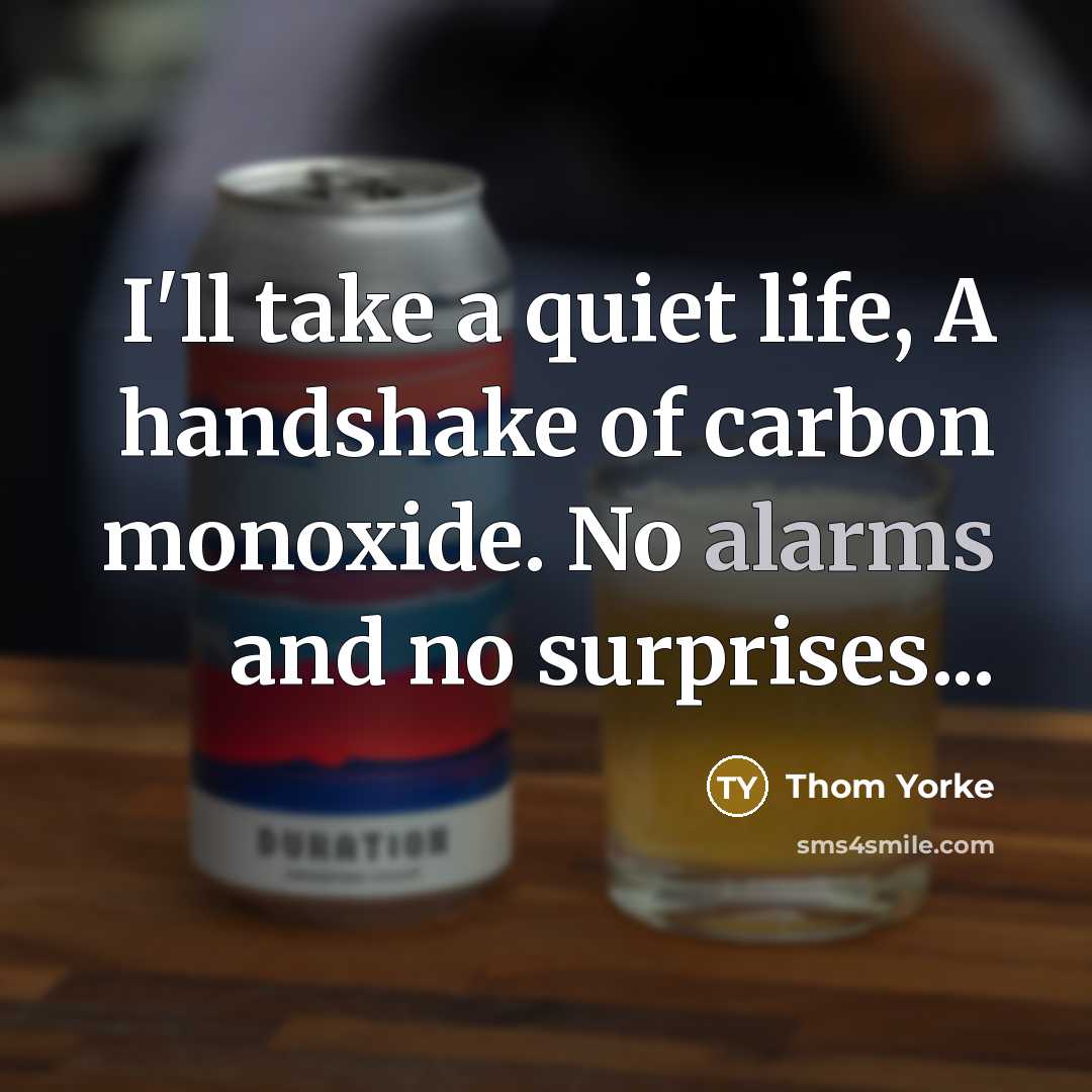 “I'll take a quiet life, A handshake of carbon monoxide. No alarms and no surprises...” quote by Thom Yorke