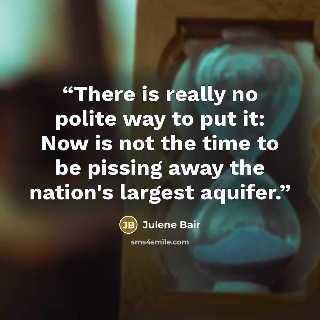 “There is really no polite way to put it: Now is not the time to be pissing away the nation's largest aquifer.” quote by Julene Bair