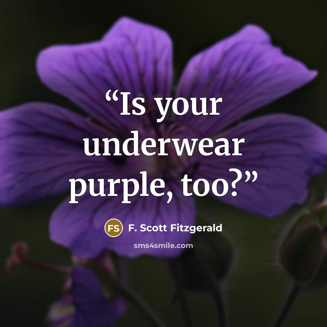 “Is your underwear purple, too?” quote by F. Scott Fitzgerald