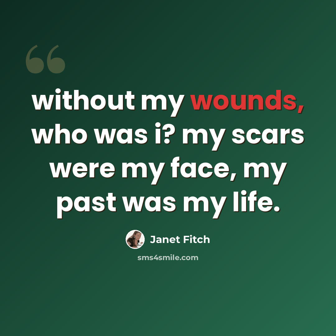 “without my wounds, who was i? my scars were my face, my past was my life.” quote by Janet Fitch