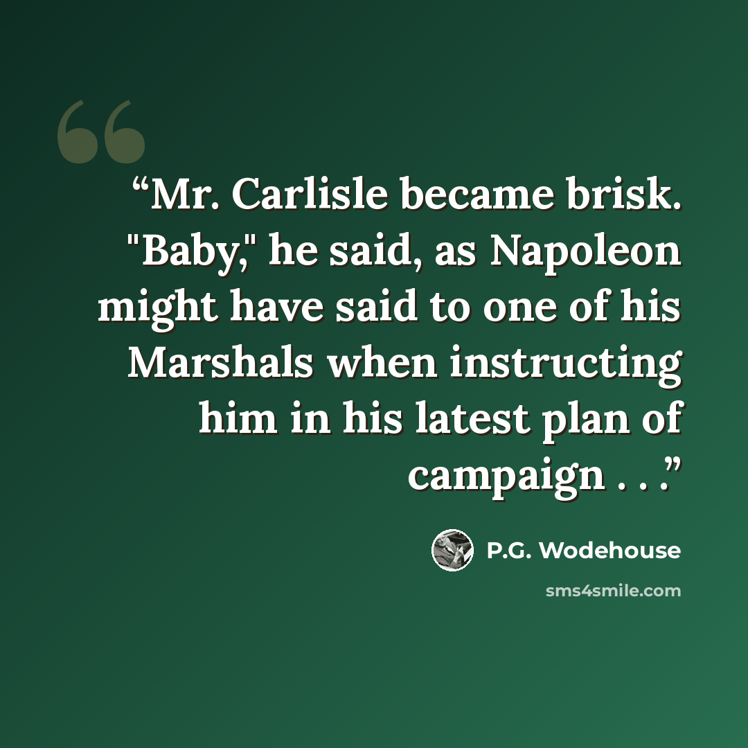 “Mr. Carlisle became brisk. "Baby," he said, as Napoleon might have said to one of his Marshals when instructing him in his latest plan of campaign . . .” quote by P.G. Wodehouse