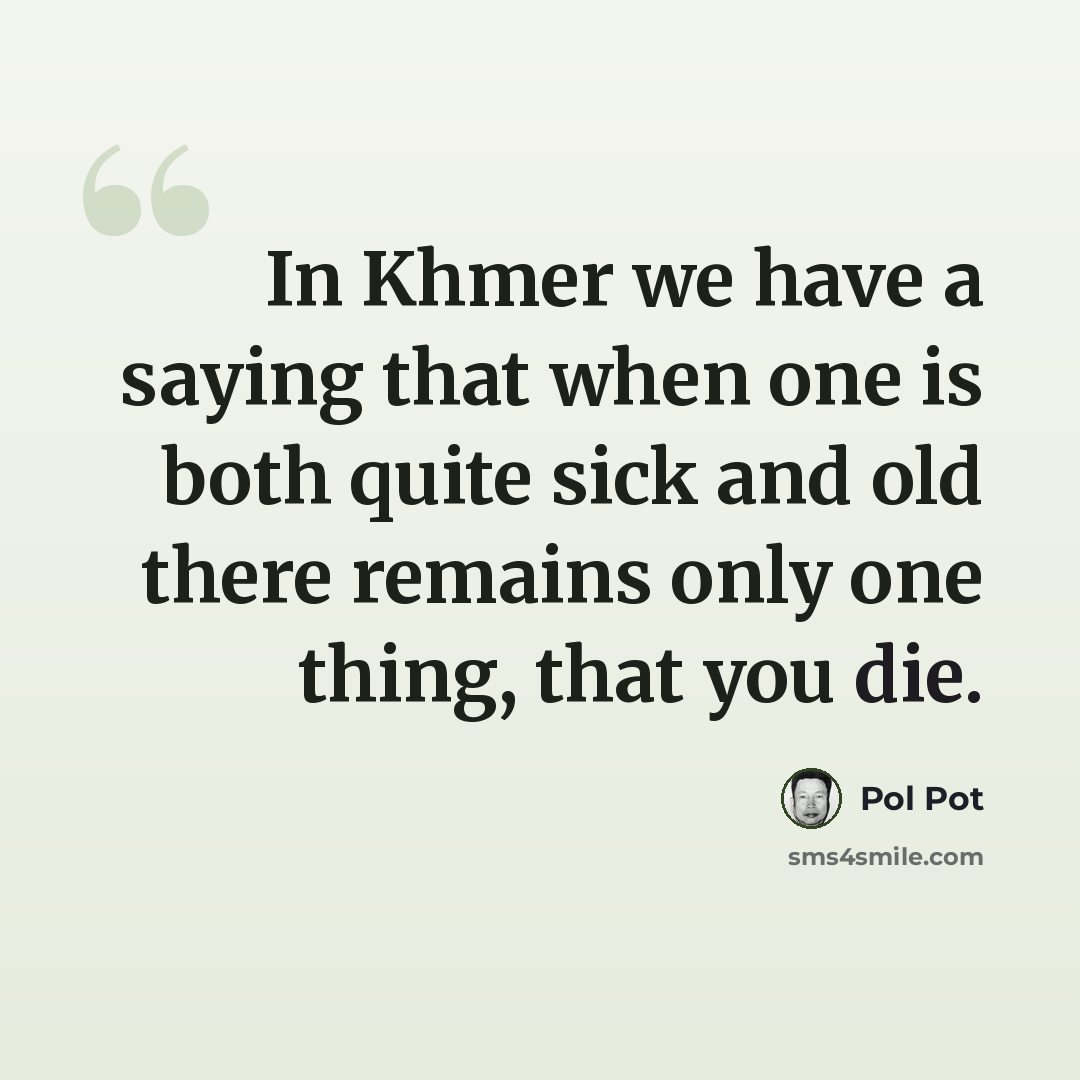 “In Khmer we have a saying that when one is both quite sick and old there remains only one thing, that you die.” quote by Pol Pot