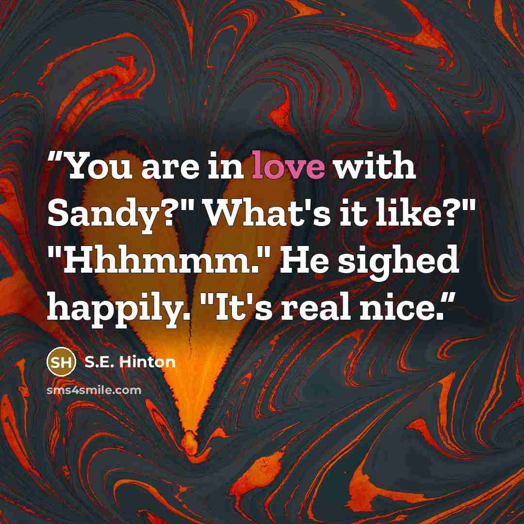 “You are in love with Sandy?" What's it like?" "Hhhmmm." He sighed happily. "It's real nice.” quote by S.E. Hinton