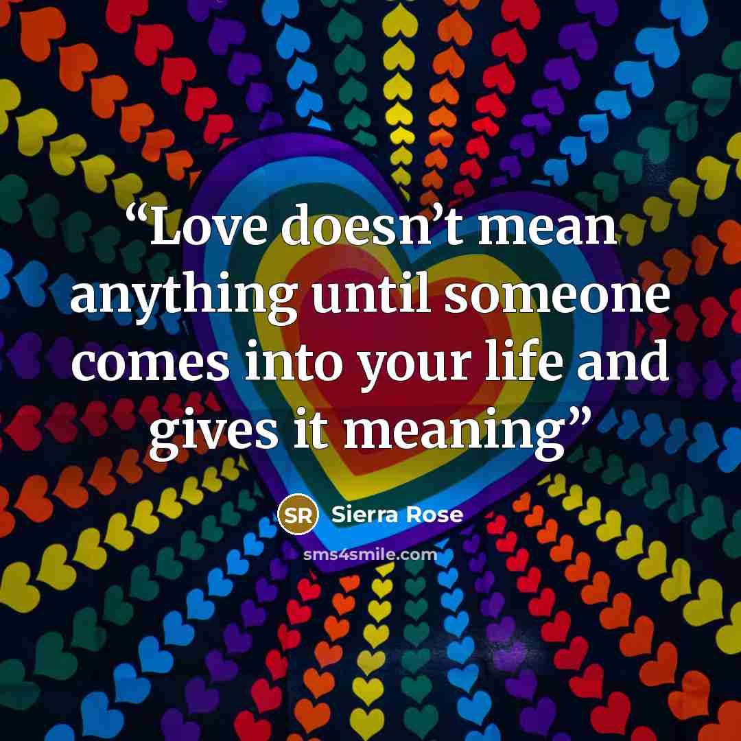 “Love doesn’t mean anything until someone comes into your life and gives it meaning” quote by Sierra Rose