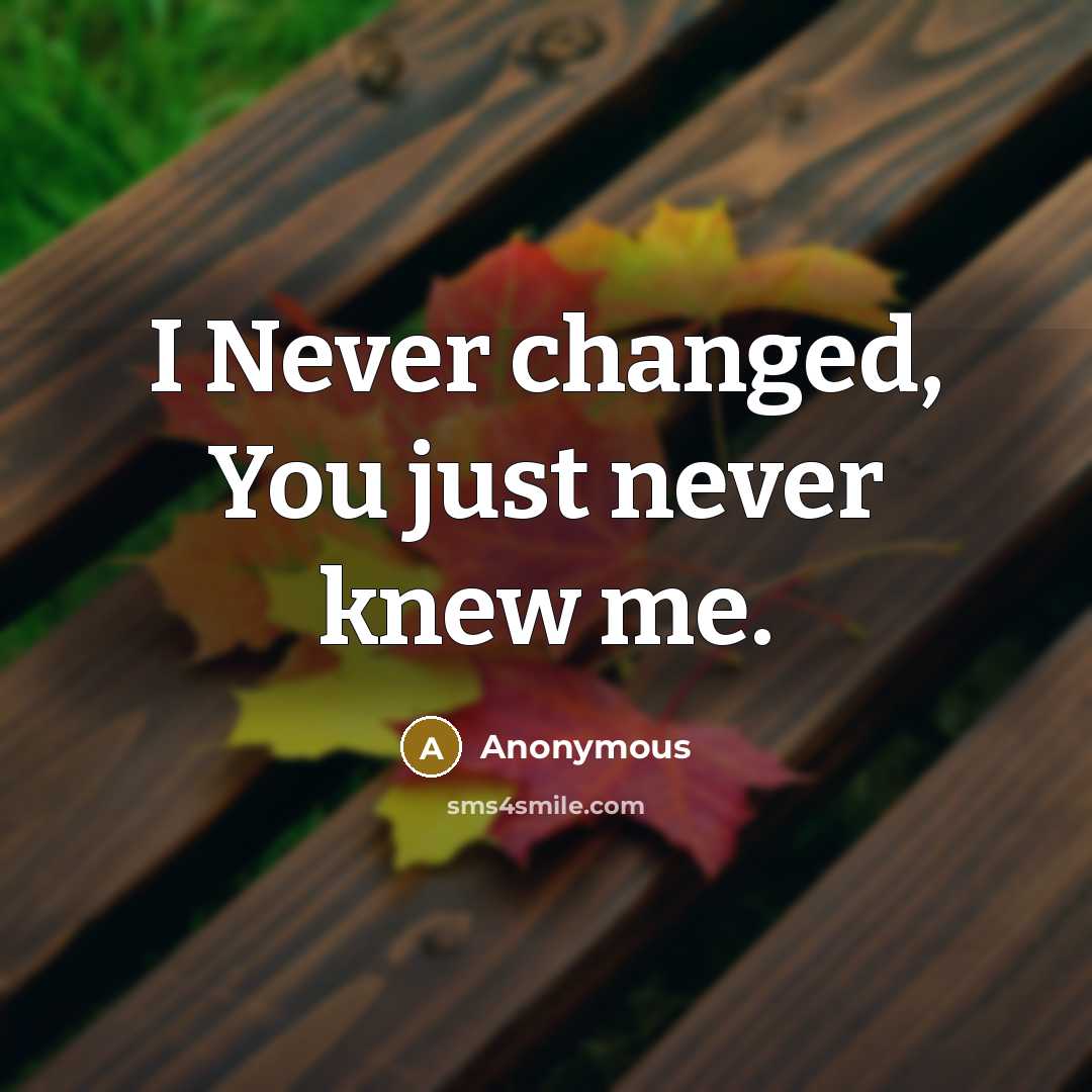 “I Never changed, You just never knew me.” quote by Anonymous