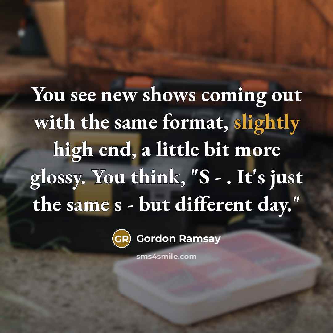 “You see new shows coming out with the same format, slightly high end, a little bit more glossy. You think, "S - . It's just the same s - but different day."” quote by Gordon Ramsay