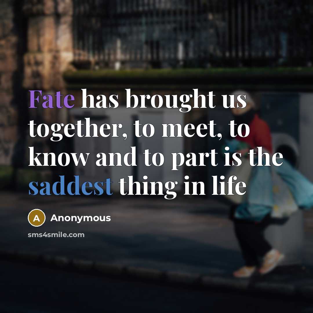 “Fate has brought us together, to meet, to know and to part is the saddest thing in life” quote by Anonymous