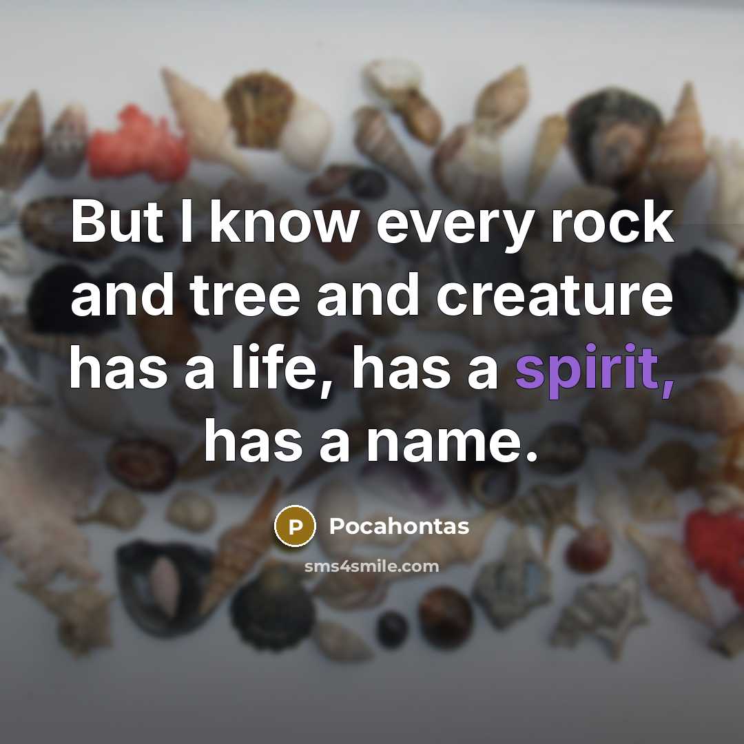 “But I know every rock and tree and creature has a life, has a spirit, has a name.” quote by Pocahontas