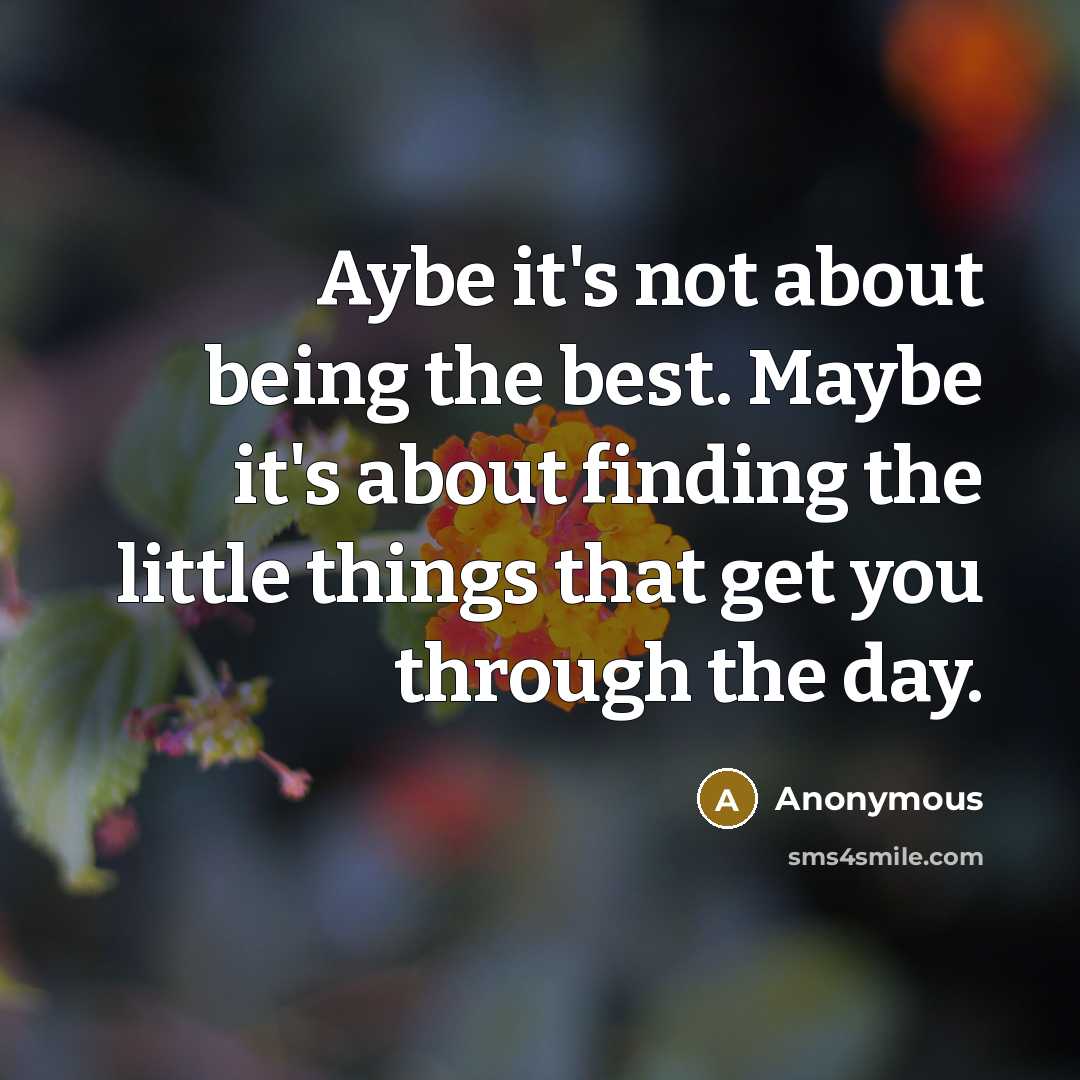 “Aybe it's not about being the best. Maybe it's about finding the little things that get you through the day.” quote by Anonymous