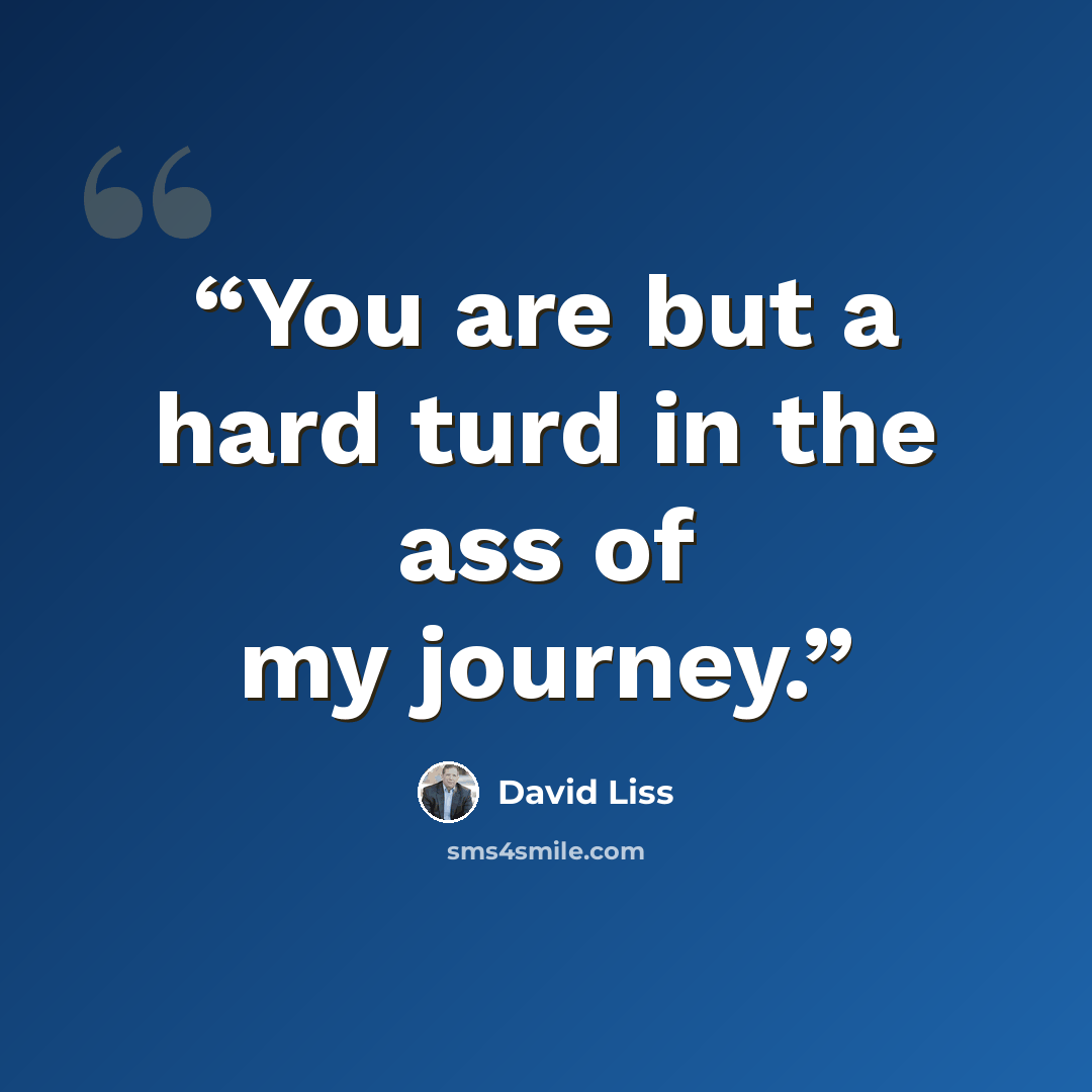 “You are but a hard turd in the ass of my journey.” quote by David Liss