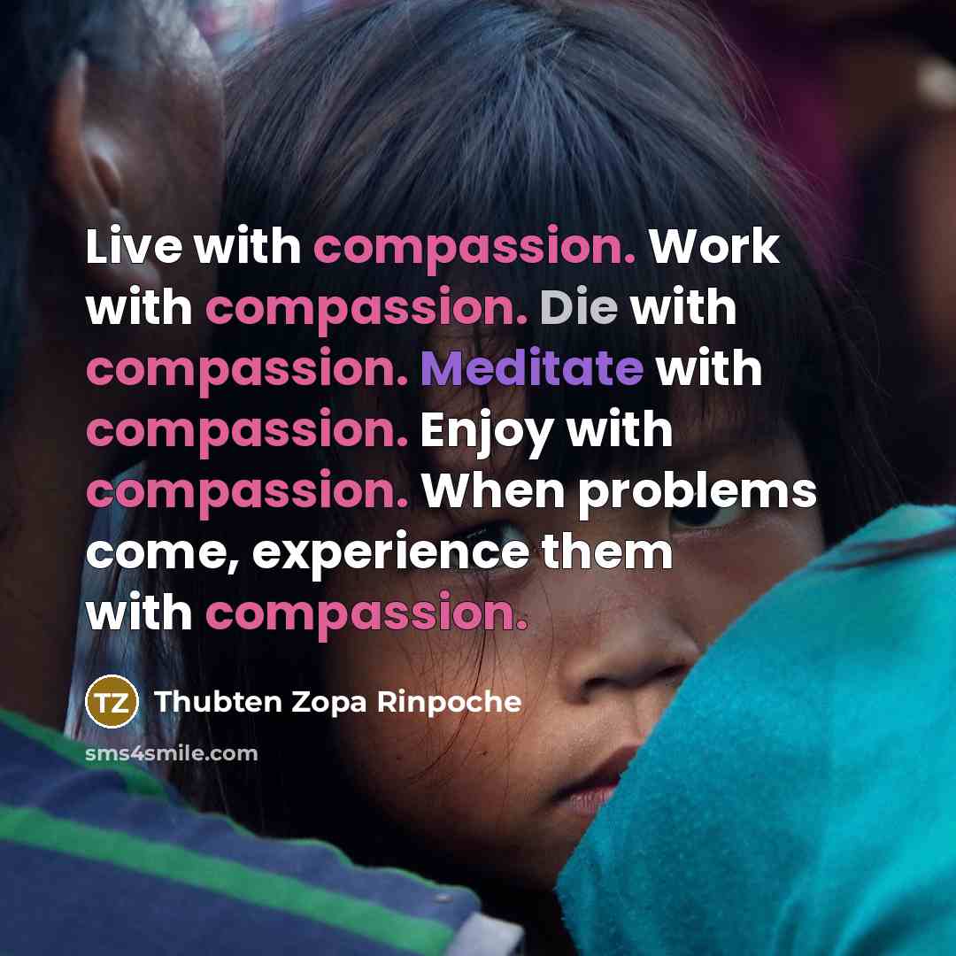 “Live with compassion. Work with compassion. Die with compassion. Meditate with compassion. Enjoy with compassion. When problems come, experience them with compassion.” quote by Thubten Zopa Rinpoche