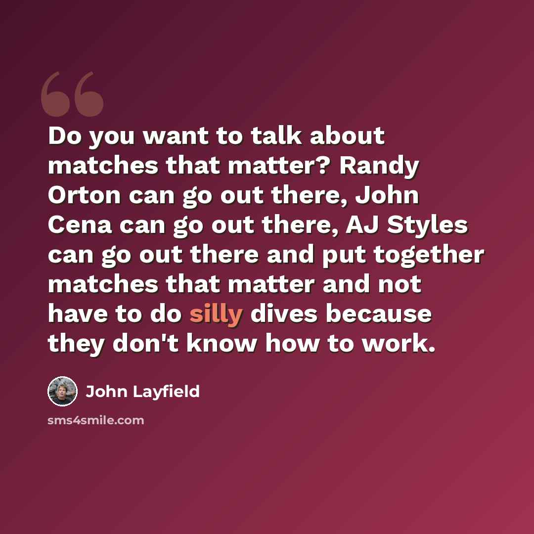 “Do you want to talk about matches that matter? Randy Orton can go out there, John Cena can go out there, AJ Styles can go out there and put together matches that matter and not have to do silly dives because they don't know how to work.” quote by John Layfield