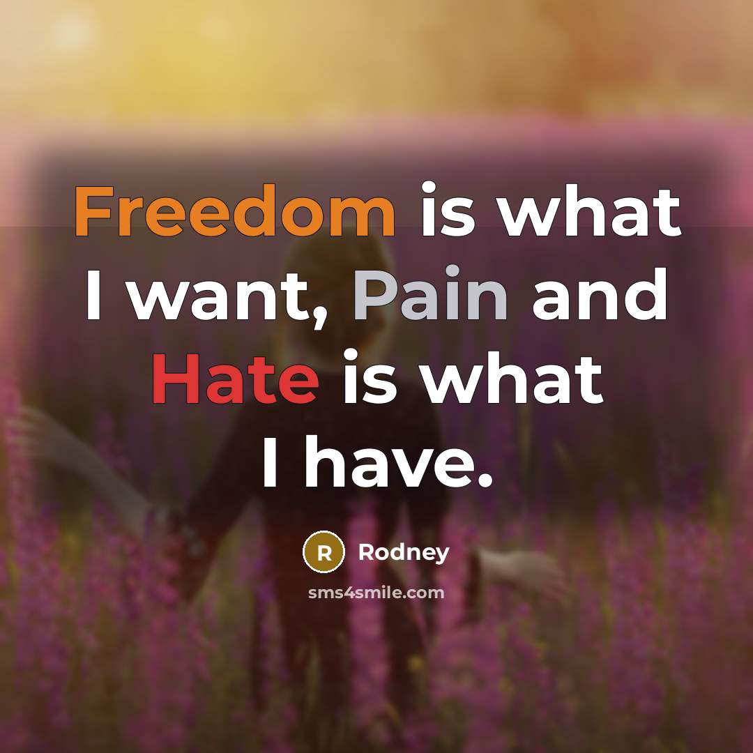 “Freedom is what I want, Pain and Hate is what I have.” quote by Rodney