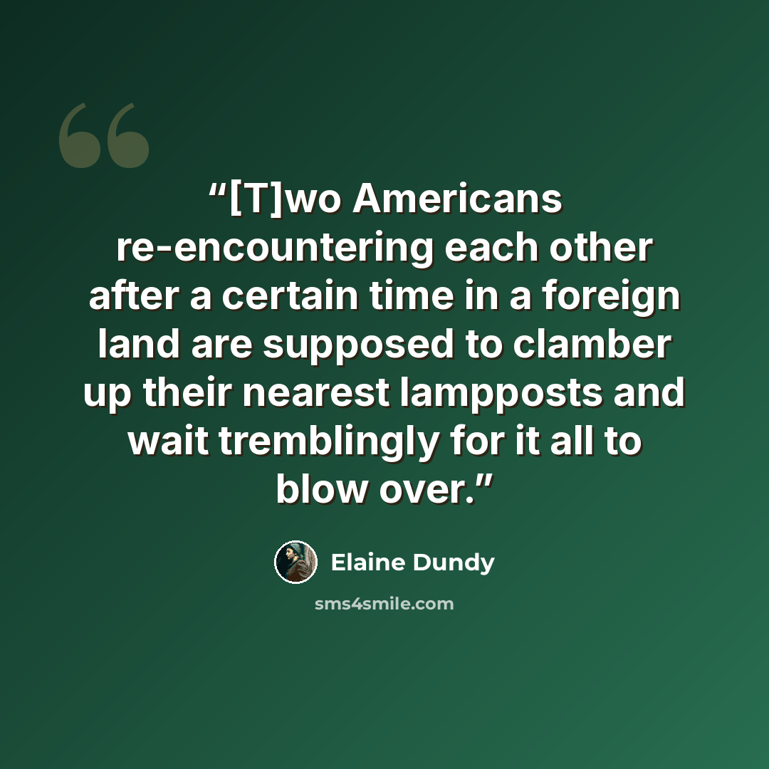 “[T]wo Americans re-encountering each other after a certain time in a foreign land are supposed to clamber up their nearest lampposts and wait tremblingly for it all to blow over.” quote by Elaine Dundy